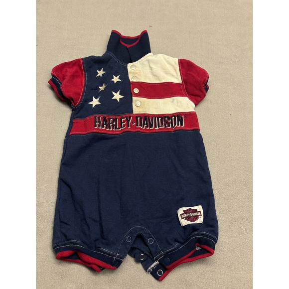 Harley-Davidson Other - Harley Davidson Baby Romper Stars Stripes Americana Navy Red 18M